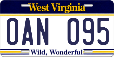 WV license plate OAN095