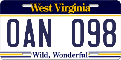 WV license plate OAN098