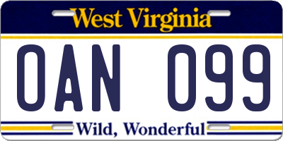 WV license plate OAN099