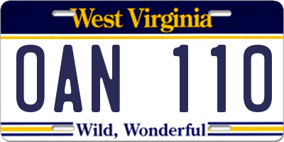 WV license plate OAN110