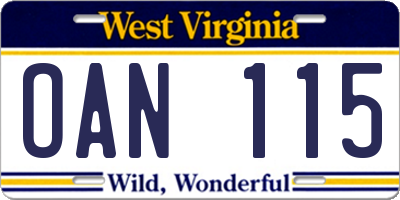WV license plate OAN115