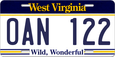 WV license plate OAN122