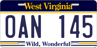 WV license plate OAN145