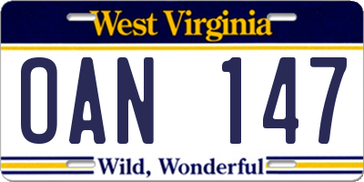 WV license plate OAN147