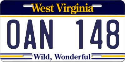 WV license plate OAN148