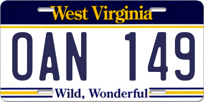 WV license plate OAN149