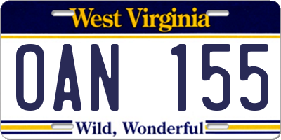 WV license plate OAN155
