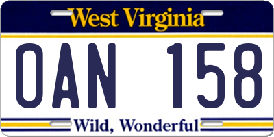 WV license plate OAN158