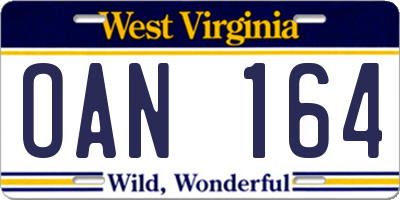 WV license plate OAN164