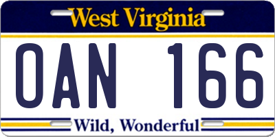 WV license plate OAN166