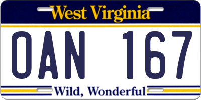 WV license plate OAN167