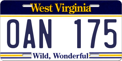 WV license plate OAN175
