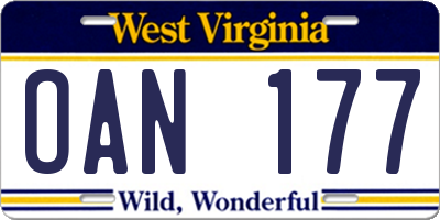 WV license plate OAN177