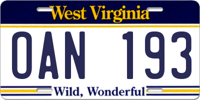 WV license plate OAN193