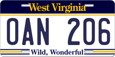 WV license plate OAN206