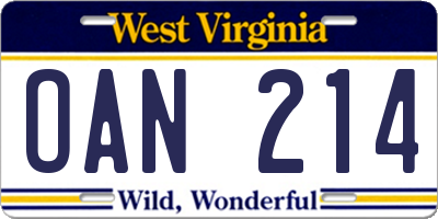 WV license plate OAN214