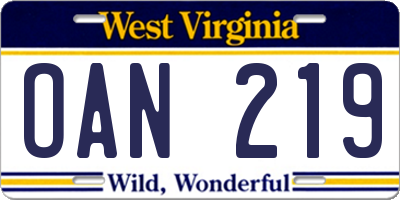 WV license plate OAN219
