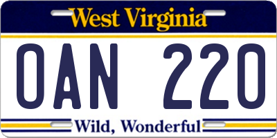 WV license plate OAN220