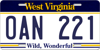 WV license plate OAN221