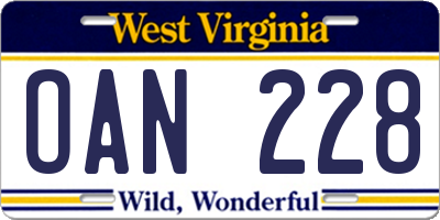 WV license plate OAN228