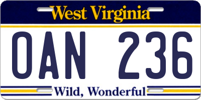 WV license plate OAN236