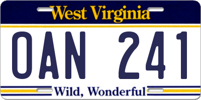 WV license plate OAN241