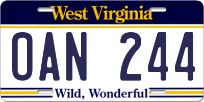 WV license plate OAN244