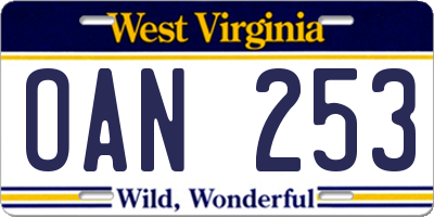 WV license plate OAN253