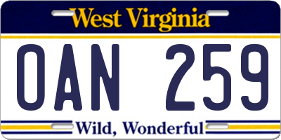 WV license plate OAN259