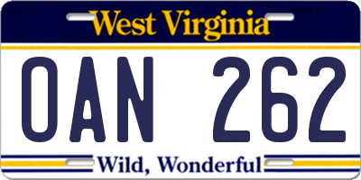 WV license plate OAN262