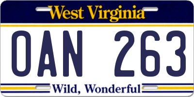 WV license plate OAN263
