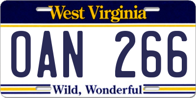 WV license plate OAN266