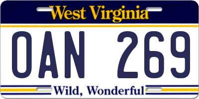 WV license plate OAN269