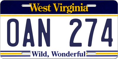 WV license plate OAN274
