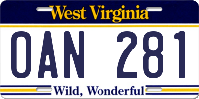 WV license plate OAN281