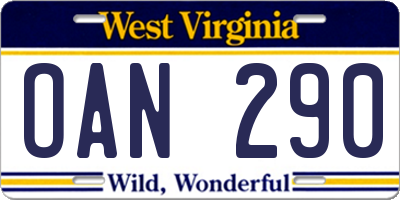 WV license plate OAN290