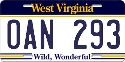 WV license plate OAN293