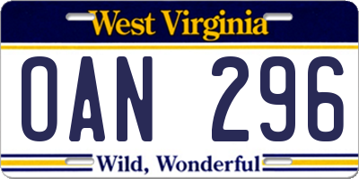WV license plate OAN296