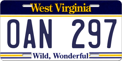 WV license plate OAN297