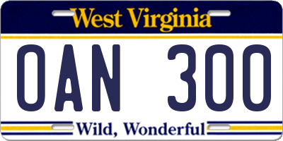 WV license plate OAN300