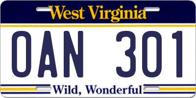 WV license plate OAN301