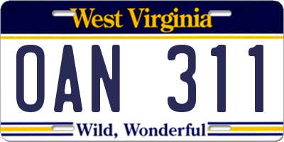 WV license plate OAN311