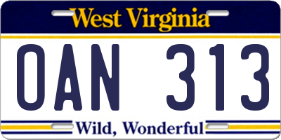WV license plate OAN313