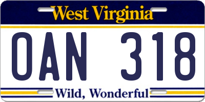 WV license plate OAN318