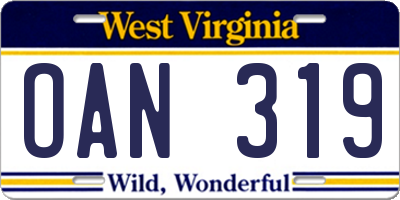 WV license plate OAN319