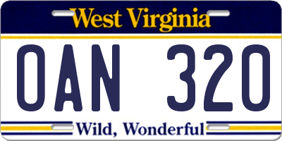 WV license plate OAN320