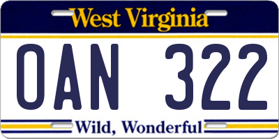 WV license plate OAN322