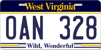 WV license plate OAN328