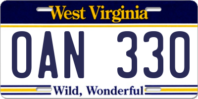 WV license plate OAN330