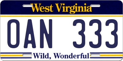WV license plate OAN333